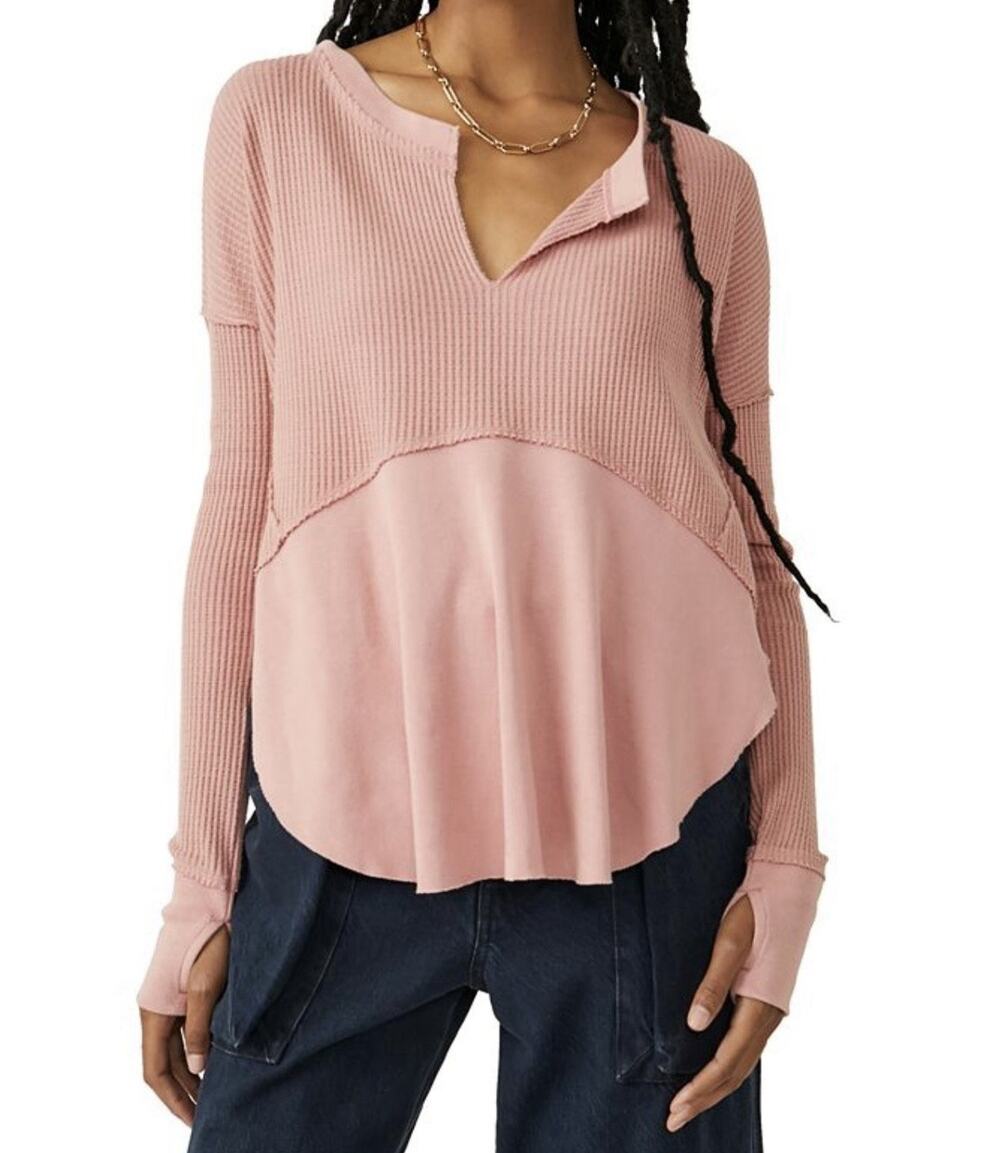 Free People We The Free Ottoman Slouchy Tunic Thermal Top Dusty Pink XS NWT